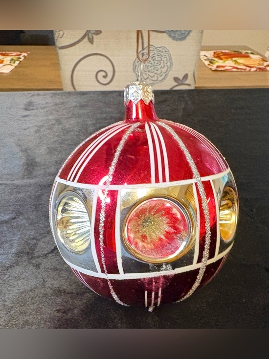 Other - Vintage Red and Gold Glass Holiday Ornament - Unbranded